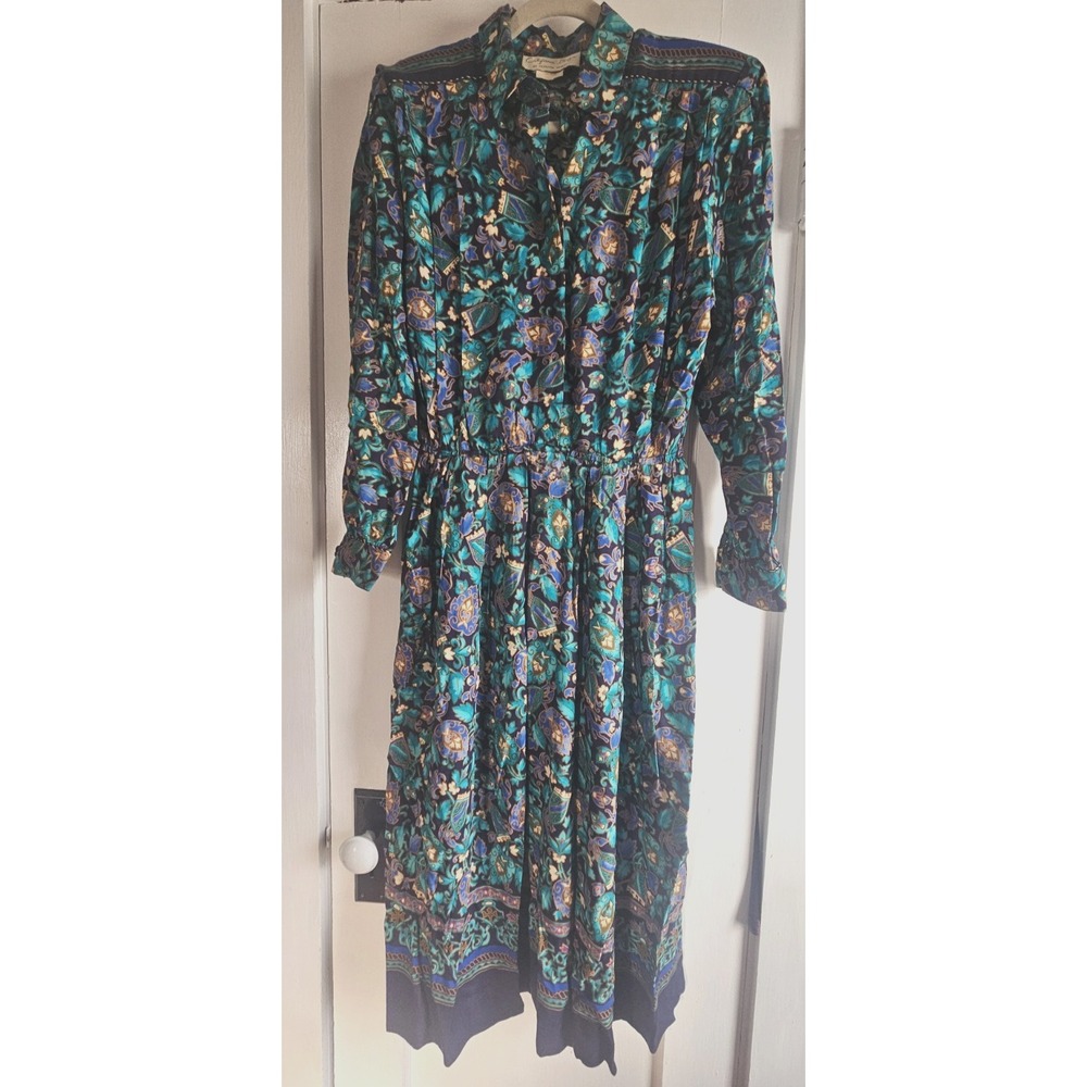 Vtg California‎ Design by DOROTHY SAMUEL Floral print shirt pleated dress Sz 12